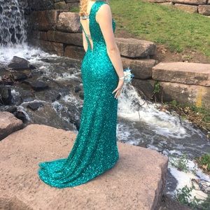 BEADED TURQUOISE PROM DRESS FOR SALE, UNIQUE